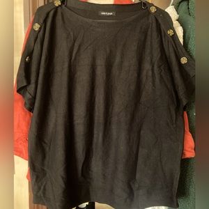 Cable & Gauge Black Knit Boatneck Dolman Sweater Button Shoulder Large